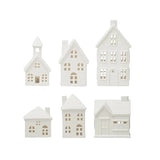 Stoneware Bisque Houses with LED Lights, Set of 6