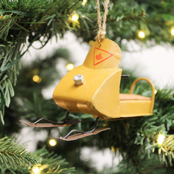 Yellow Snowmobile Ornament