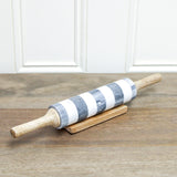 Marble Striped Rolling Pin w/ Mango Wood Handles & Stand, White, Black & Natural, Set of 2