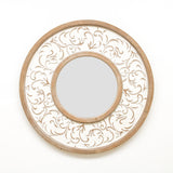31.5 Inch Natural & Whitewashed Ornate Round Mirror