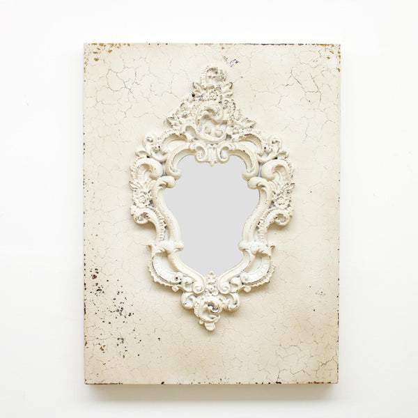 White Wood Rectangle Crest Mirror