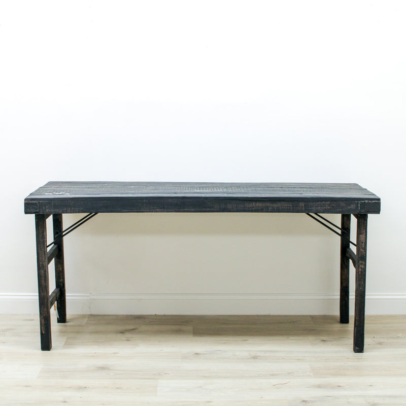 Reclaimed Wood Folding Table, Distressed Blackwashed Finish