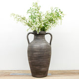 17.875 Inch Black Textured Terracotta Double Handle Vase