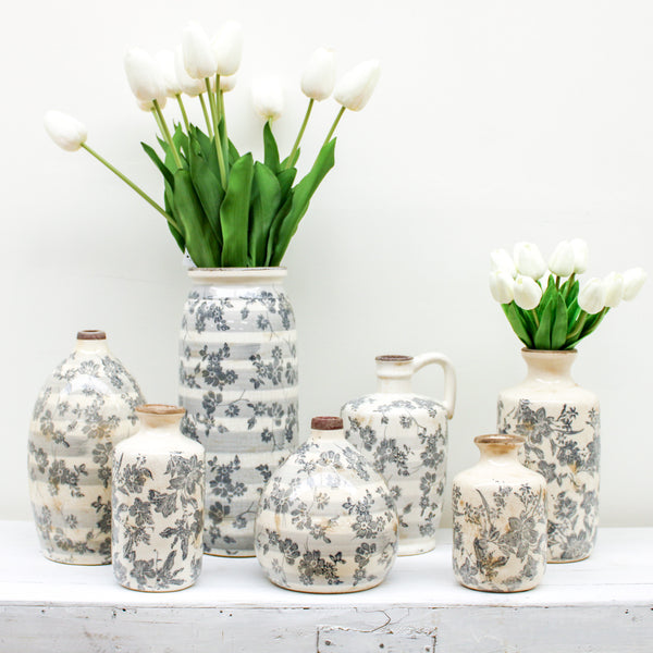 7.5 Inch Ceramic Cream Crackle Gray Floral vase