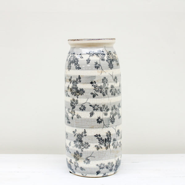 14.5 Inch Ceramic Cream Crackle Gray Floral jug