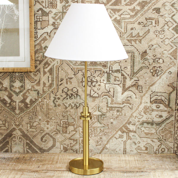 Antique Brass Metal Lamp with White Shade