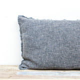 Gray Linen Blend Lumbar Pillow with Frayed Edges