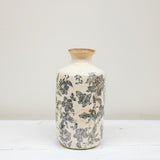 8.25 inch White & Gray Floral Ceramic Vase