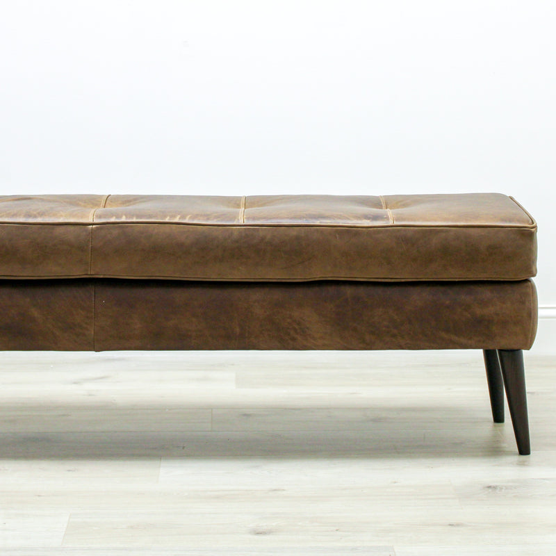 Tobacco Brown Italian Leather Bench