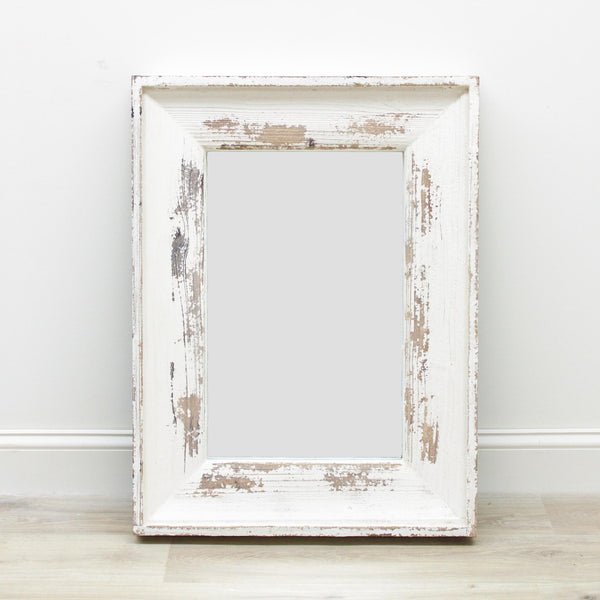 Aged White Framed Wall Mirror