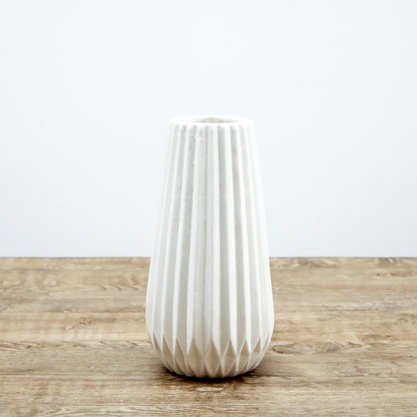 9.25 Inch White Porcelian Accordion Vase