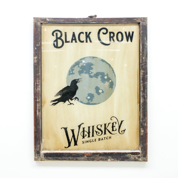 "Black Crow Whiskey" Reverse Painted Glass Farmhouse Windows