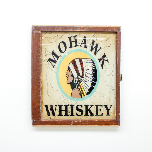 "Mohawk Whiskey" Reverse Painted Glass Farmhouse Windows