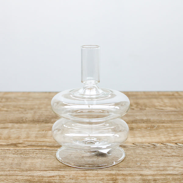 6.5 Inch Handmade Clear Glass Modern Taper Candleholder