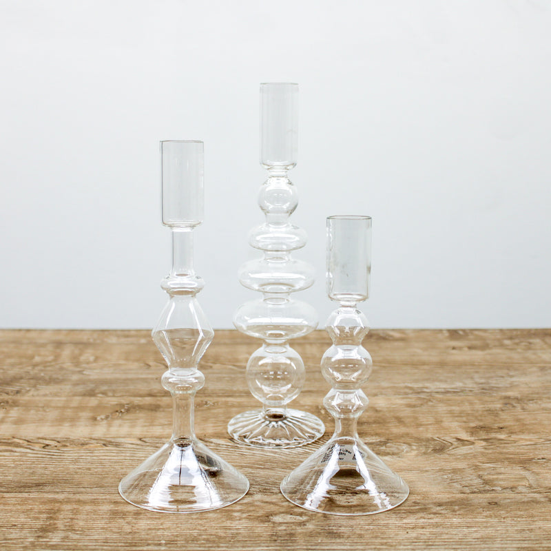 8.75 Inch Handmade Clear Glass Modern Taper Candleholder