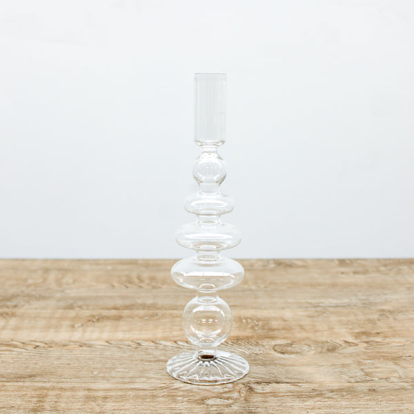 10.25 Inch Handmade Clear Glass Modern Taper Candleholder