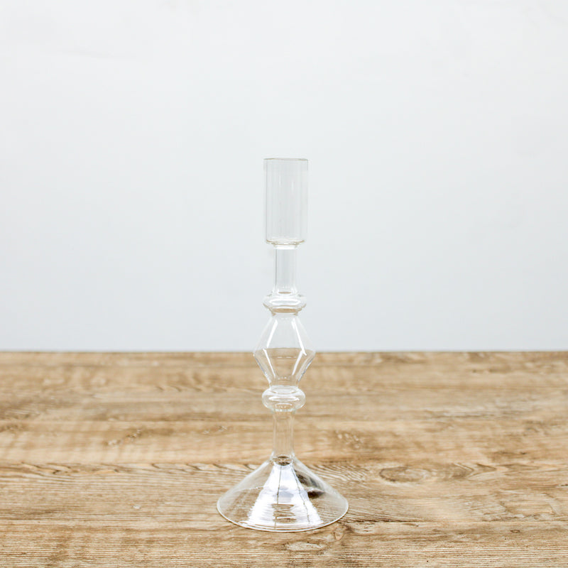 8.75 Inch Handmade Clear Glass Modern Taper Candleholder