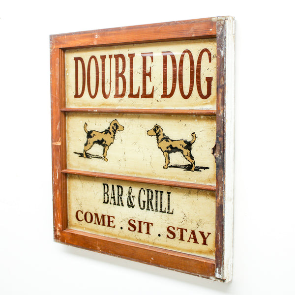 "Double Dog Bar & Grill" Reverse Painted Glass Farmhouse Windows