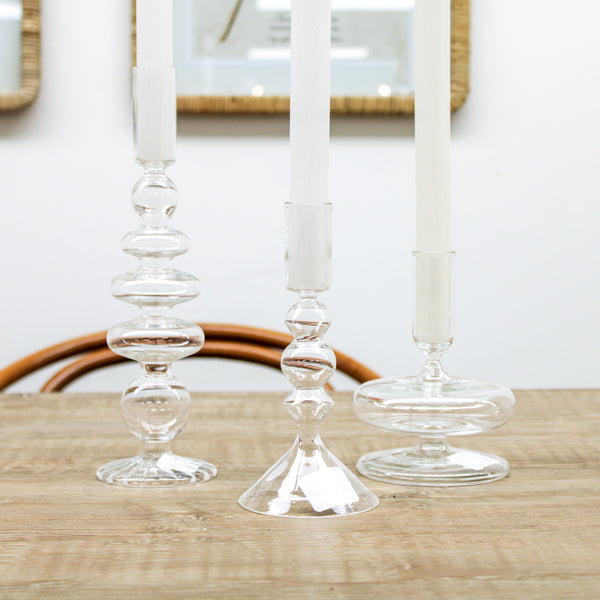 6.75 Inch Handmade Clear Glass Modern Taper Candleholder