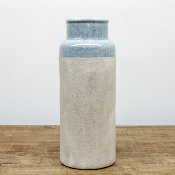 15.75 Inch Tall Ceramic Vase with Light Blue Glaze