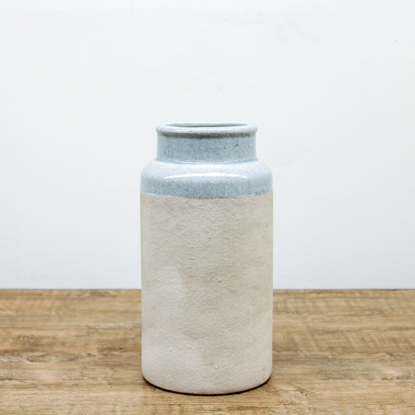 12 Inch Tall Ceramic Vase with Light Blue Glaze