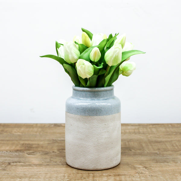 8.25 Inch Tall Ceramic Vase with Light Blue Glaze