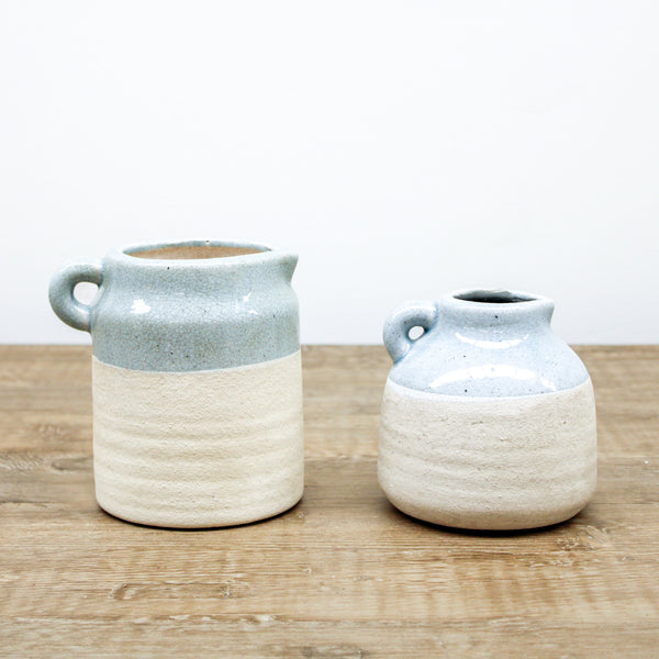 Ceramic Pots w/ Light Blue Glaze on Top (D)