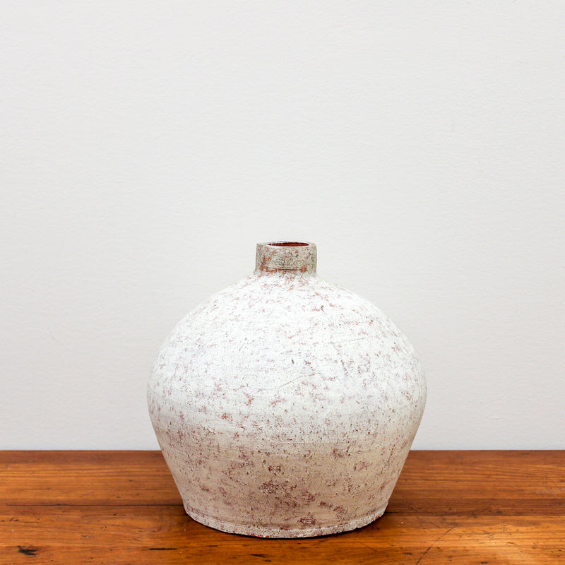 8.25 Inch Distressed White Ceramic Vase