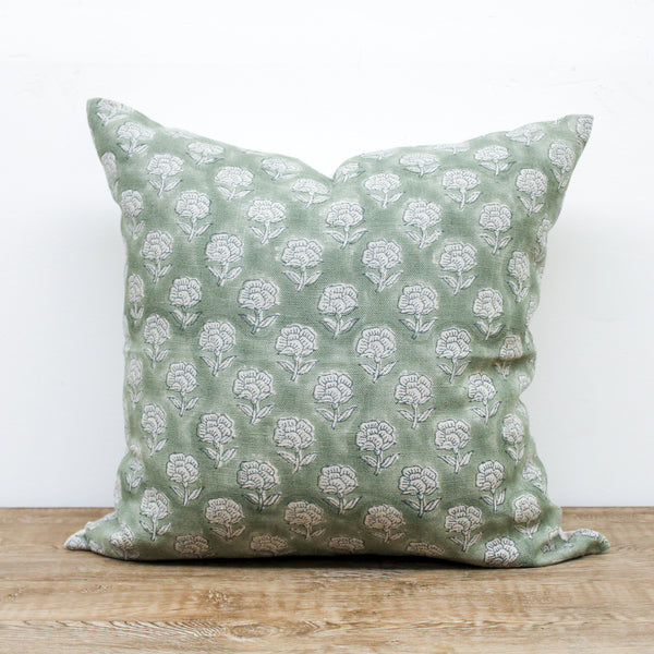 Designer "Bandon" Floral Linen Pillow Cover with Down Pillow Insert- 20x20