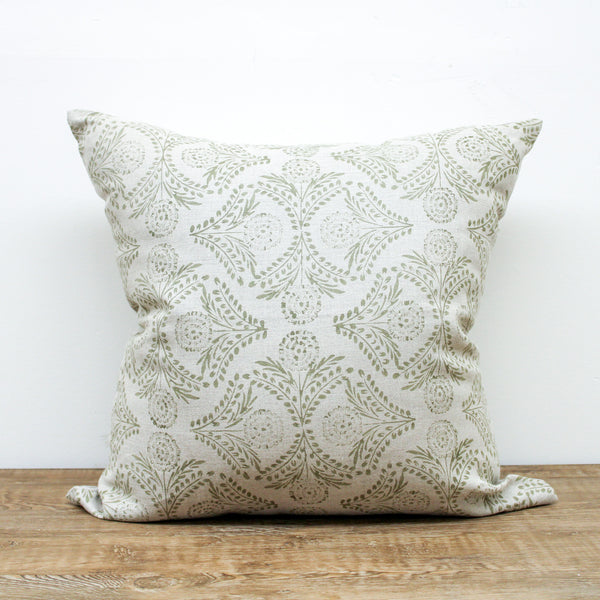 Designer "Hollister" Gaaya Cream Olive Green Pillow Cover with Down Pillow Insert - 20x20