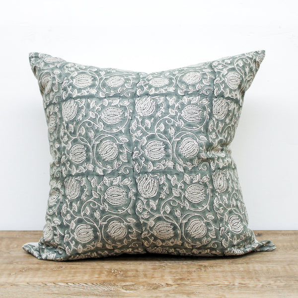 Designer "Marina" Block Print Pillow Cover with Down Pillow Insert - 20x20