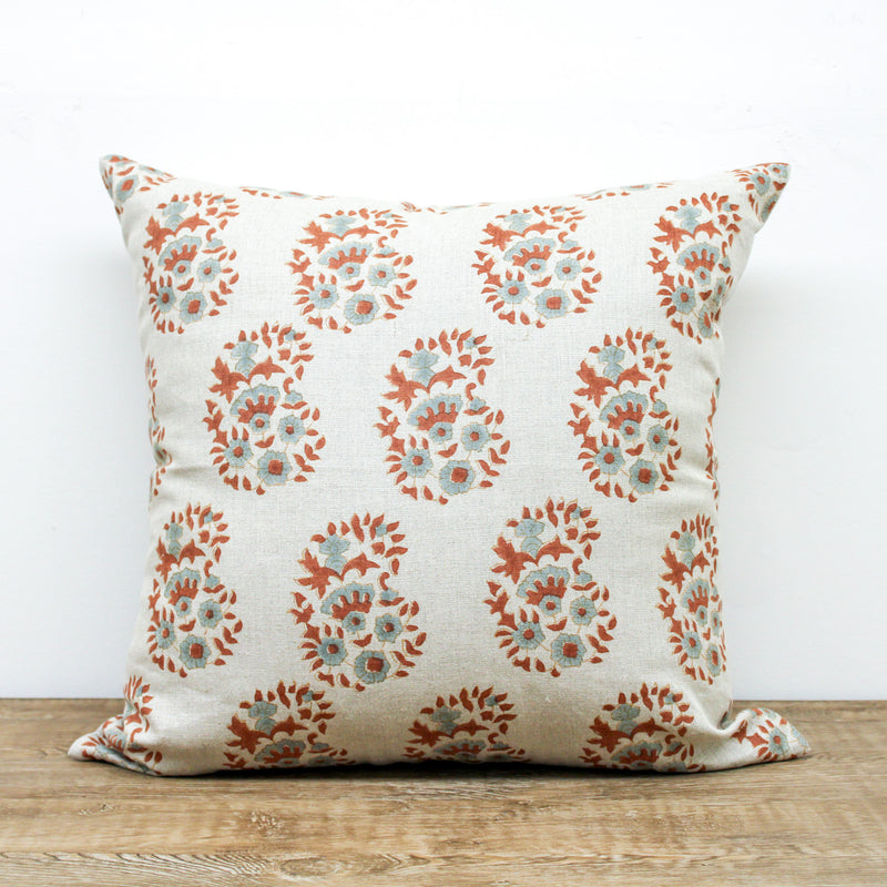 Designer "Coronado" Floral Pillow Cover with Down Pillow Insert - 20x20