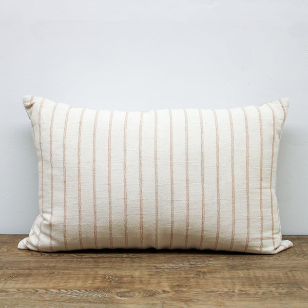 Designer "Santee" Cotton Blush Stripe Pillow Cover with Down Pillow Insert - 14x22