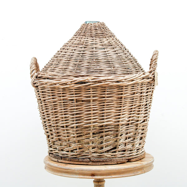 Large Vintage Demijohn Bottle in Wicker Basket