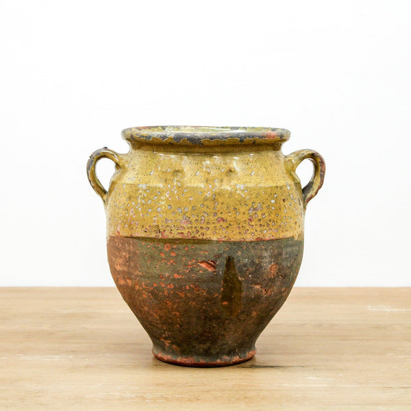 Antique French Terracotta Confit Pot with Yellow Glaze