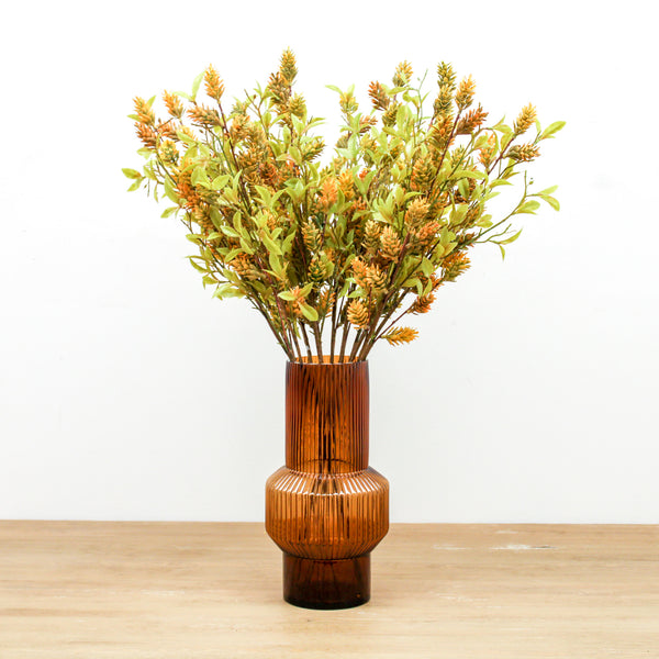 Large Amber Ribbed Vase