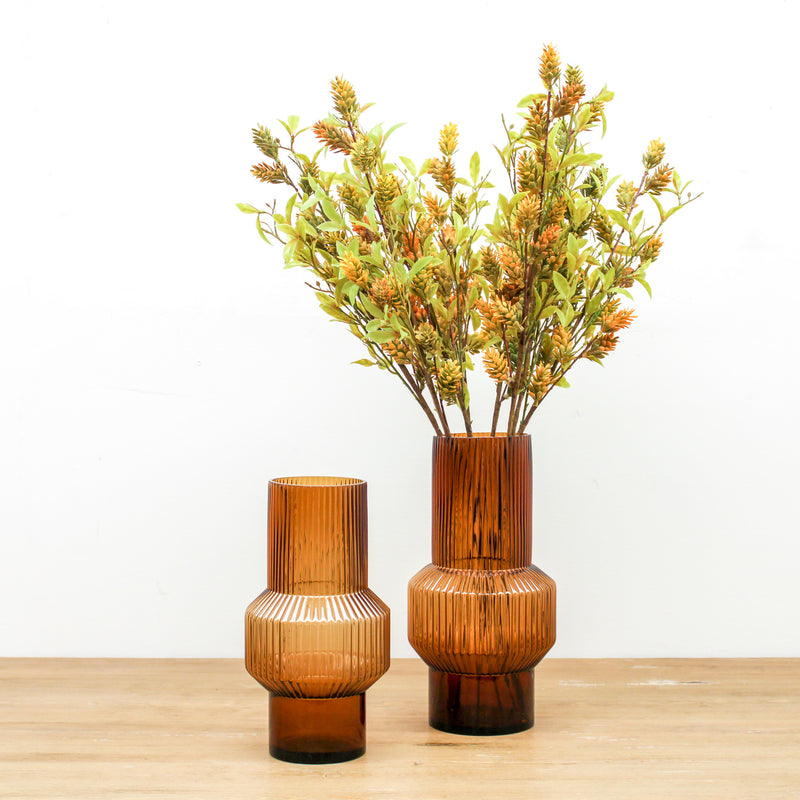 Large Amber Ribbed Vase