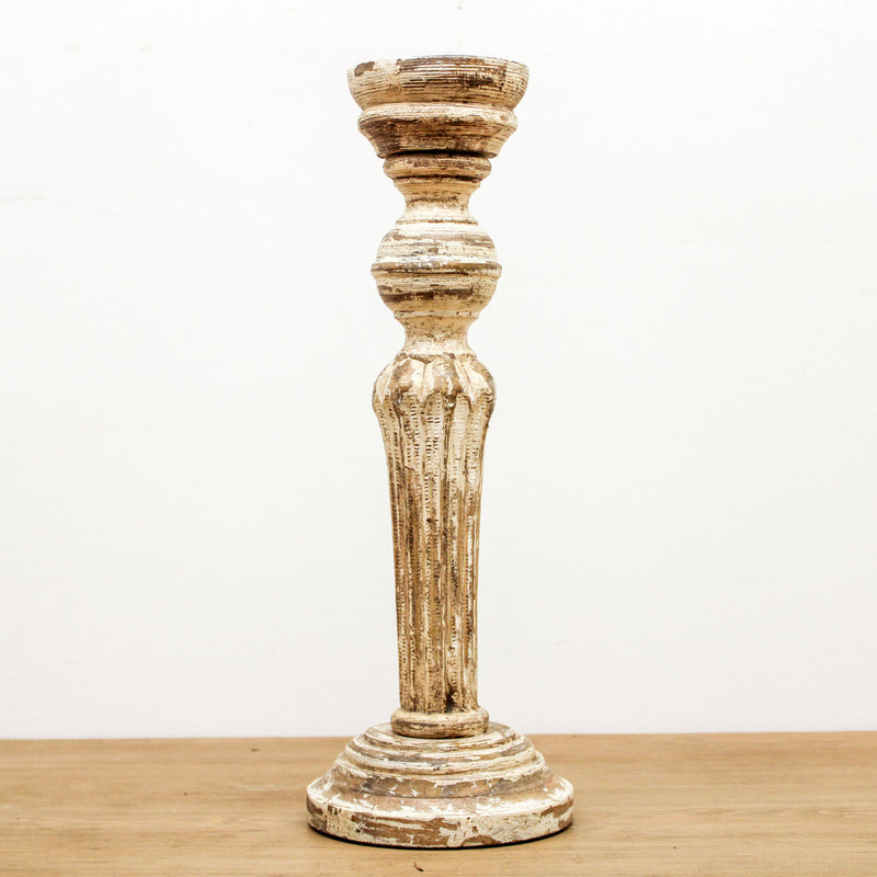 Large Distressed Wood Column Candleholder