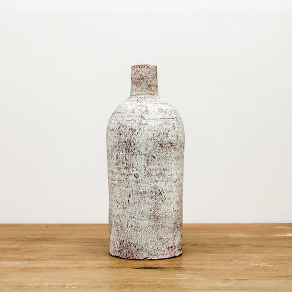 13.5 Inch Distressed White Ceramic Bottle