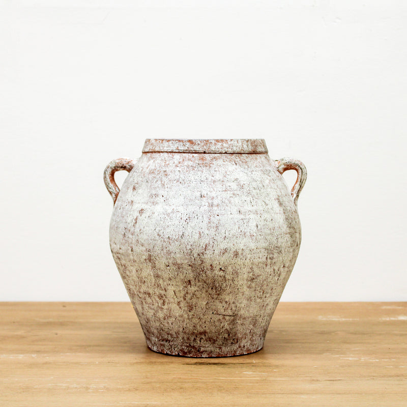 9.5 Inch Distressed White Ceramic Pot