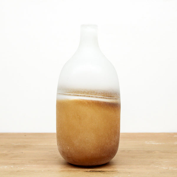 14 Inch Tan Frosted Ombre Glass Bottle