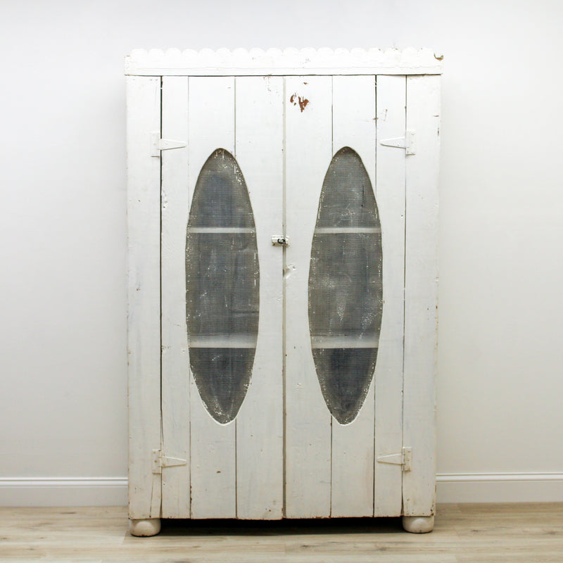 Antique Scalloped White Painted Cabinet