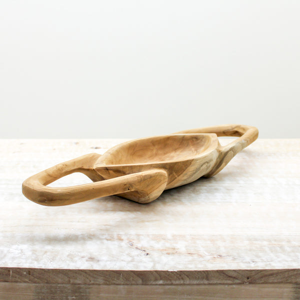 Hand Carved Teak Wood Bowl with Handles