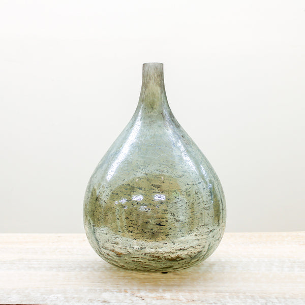 19 Inch Antique Light Green Matte Glass Long Neck Vase