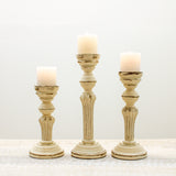 Small Distressed Cream Wood Column Candleholder