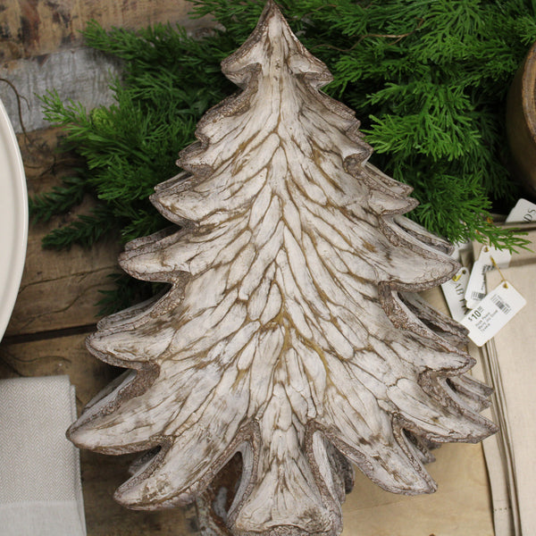 14.5 Inch Whitewashed Carved Resin Tree Plate