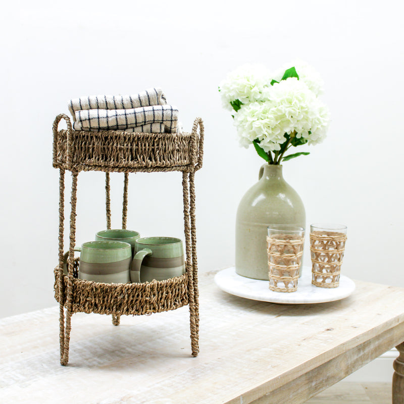 Hand-Woven Seagrass Stand with 2 Removable Trays