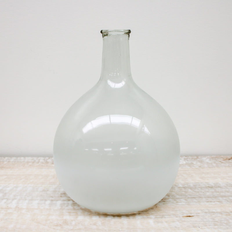 15 Inch Gray Glass Rounded Long Neck Bottle w/Frosted Bottoms