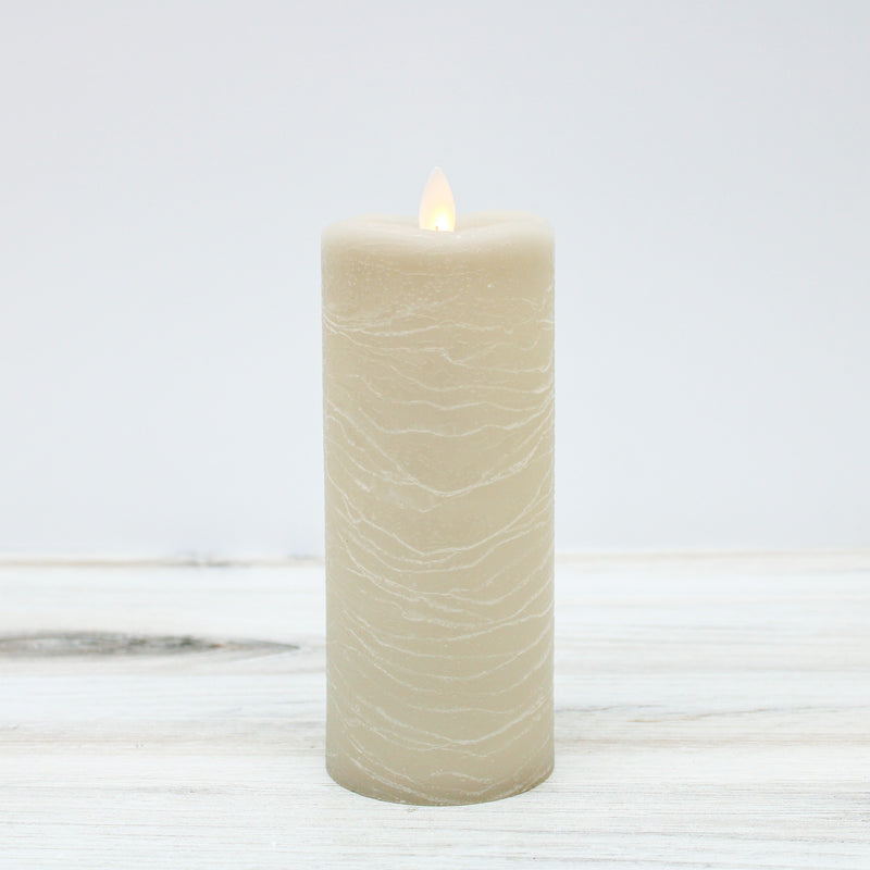 Taupe Frosted Rustic LED Pillar Candle (7"Tall)