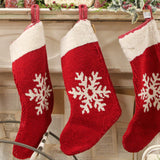 Cotton Knit Stocking w/ Snowflake, Red & Cream